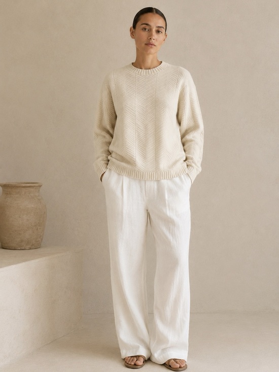 Parkhurst Sweaters - VTG Parkhurst Woman Cream Wool Fisherman Crewneck Knit Sweater MEDIUM Classic